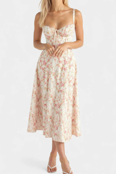 Flora Vestido Midi A-Line con Corsé.