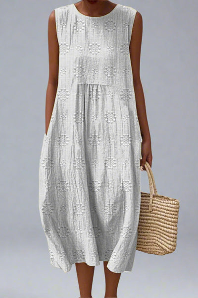 Aikaterini - Elegante vestido de algodón sin mangas con bolsillos.