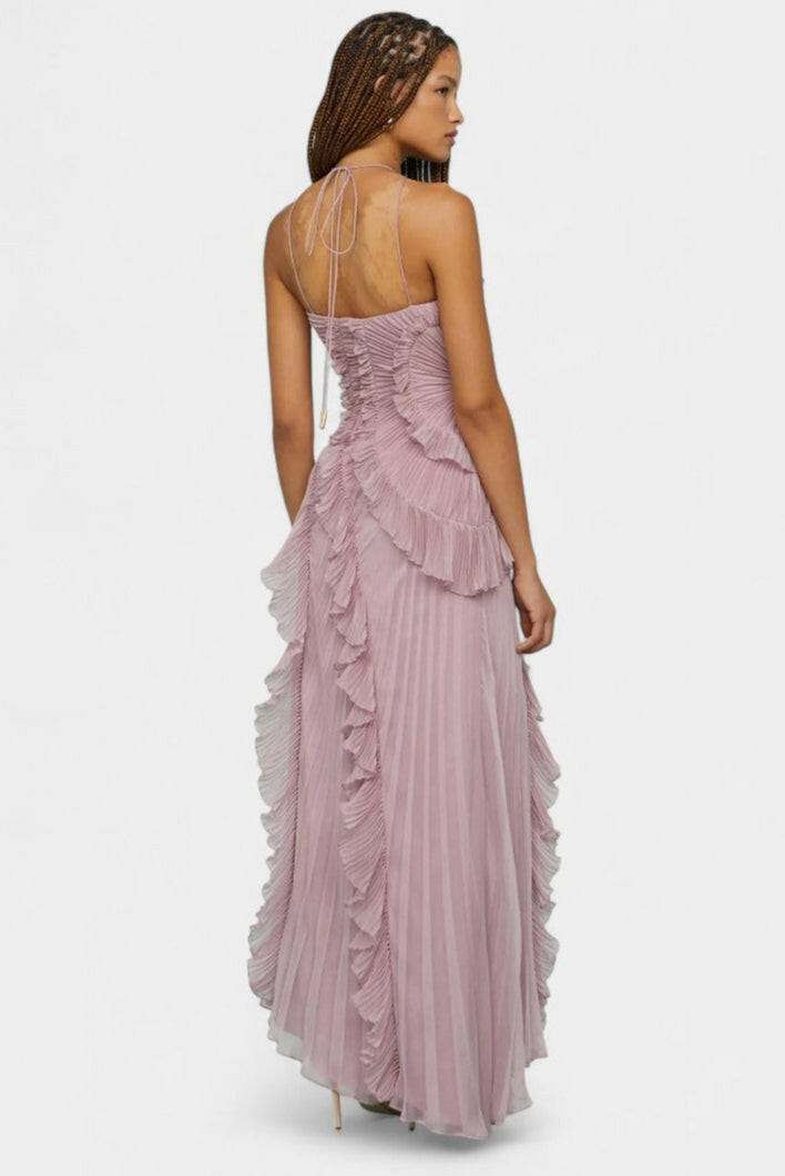 Bia Vestido de Halter con Volantes Plisados.
