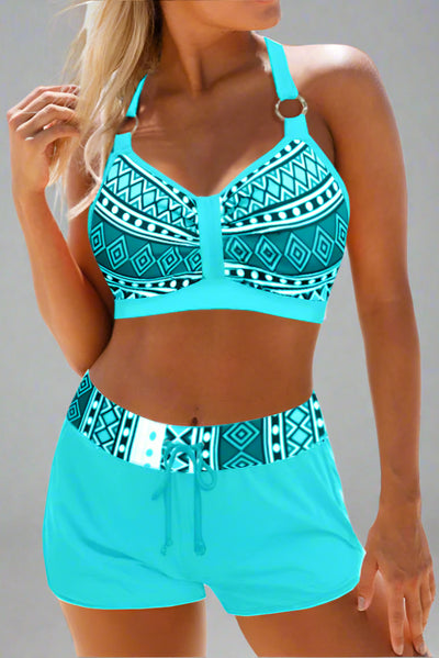 Bikinis de cintura alta con estampado geométrico.