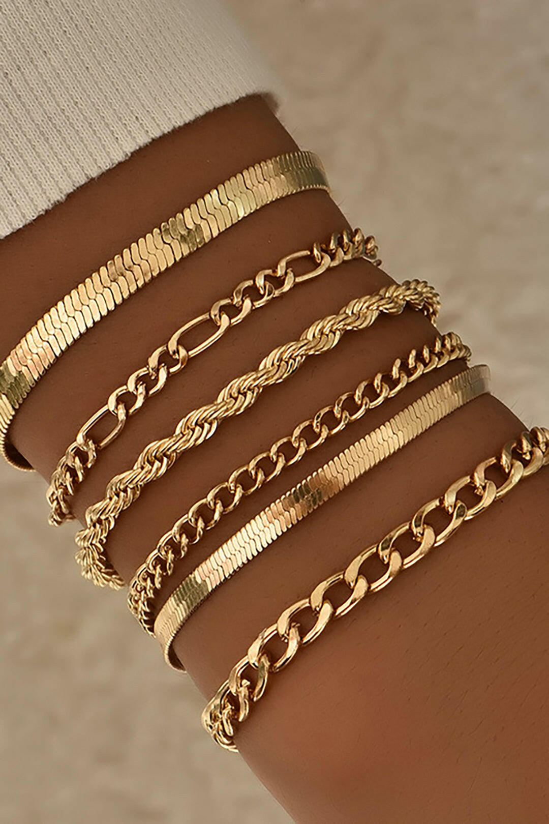Conjunto de Pulseras de Cadena Cubana de 6 Piezas.