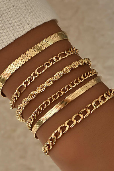 Conjunto de Pulseras de Cadena Cubana de 6 Piezas.