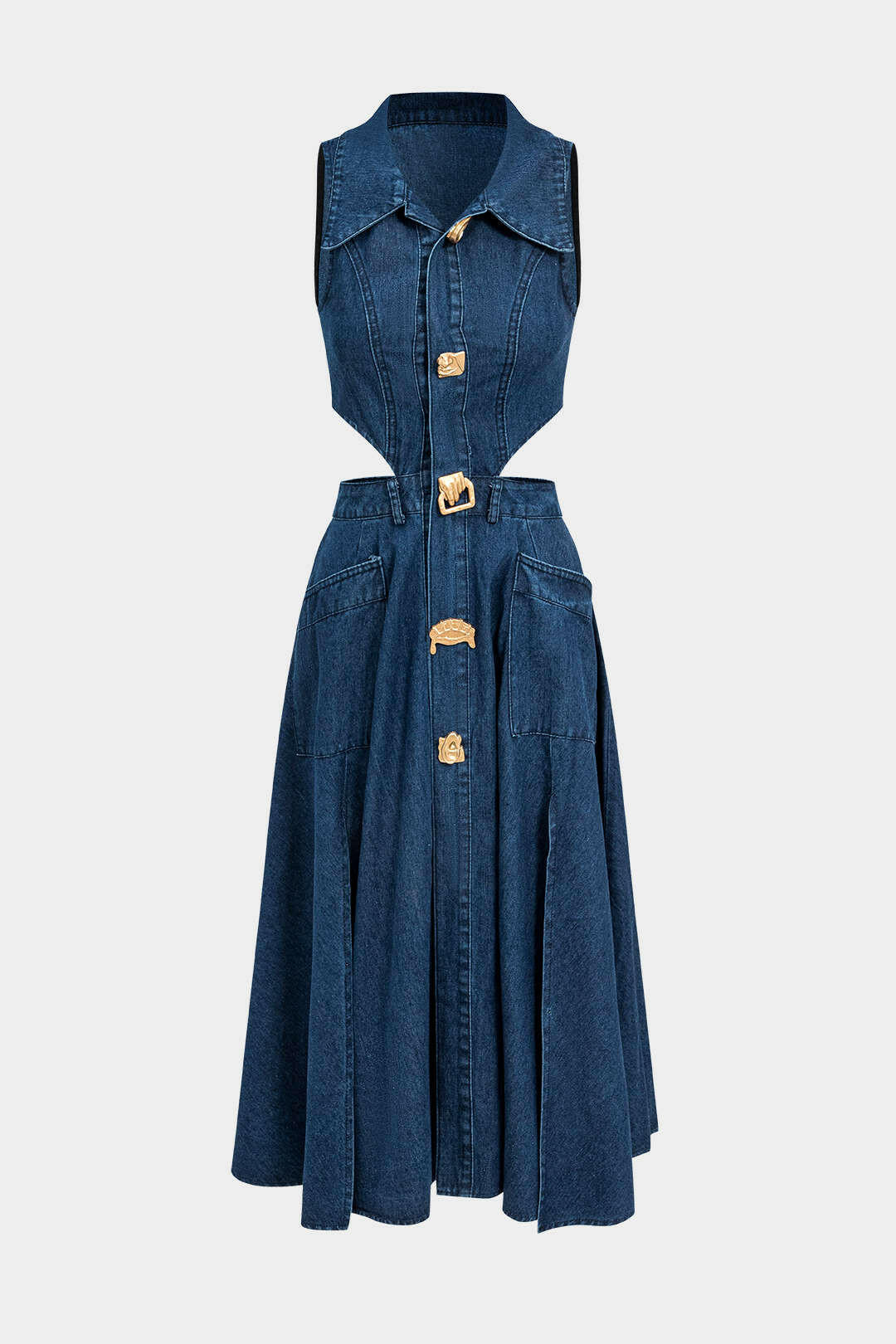 Alia Vestido de mezclilla sin mangas con corte.