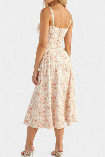 Flora Vestido Midi A-Line con Corsé.