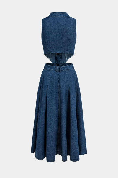 Alia Vestido de mezclilla sin mangas con corte.