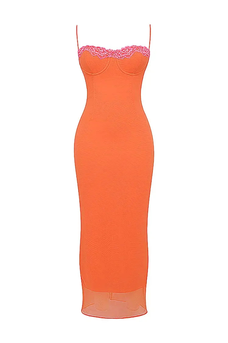 Malla Floral Patchwork Corsé Cami Bodycon Slit Maxi Vestido.