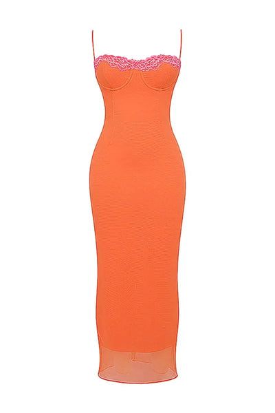 Malla Floral Patchwork Corsé Cami Bodycon Slit Maxi Vestido.