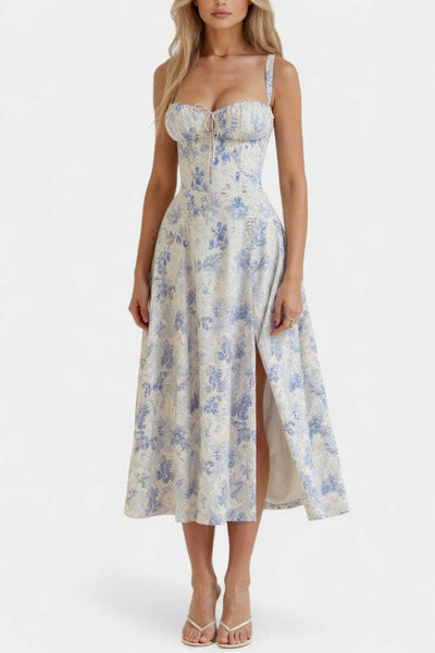 Flora Vestido Midi A-Line con Corsé.