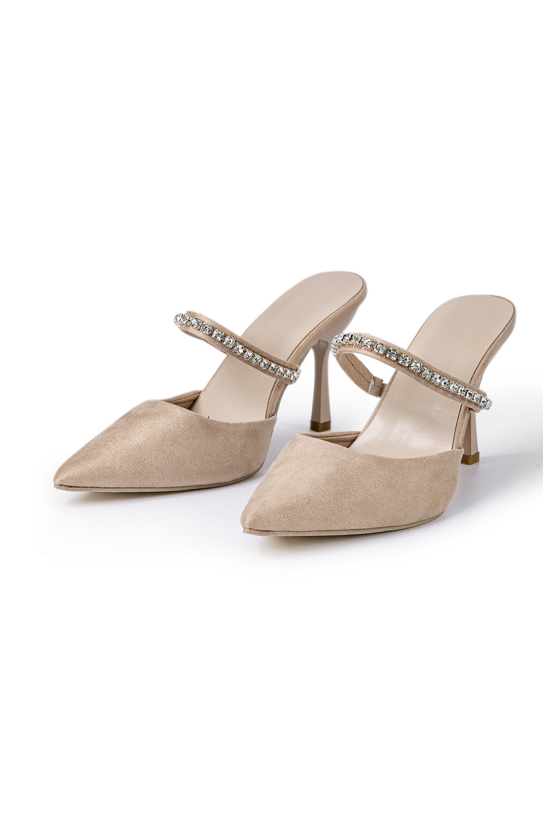 Sandalias de tacón alto con punta afilada adornadas con strass.
