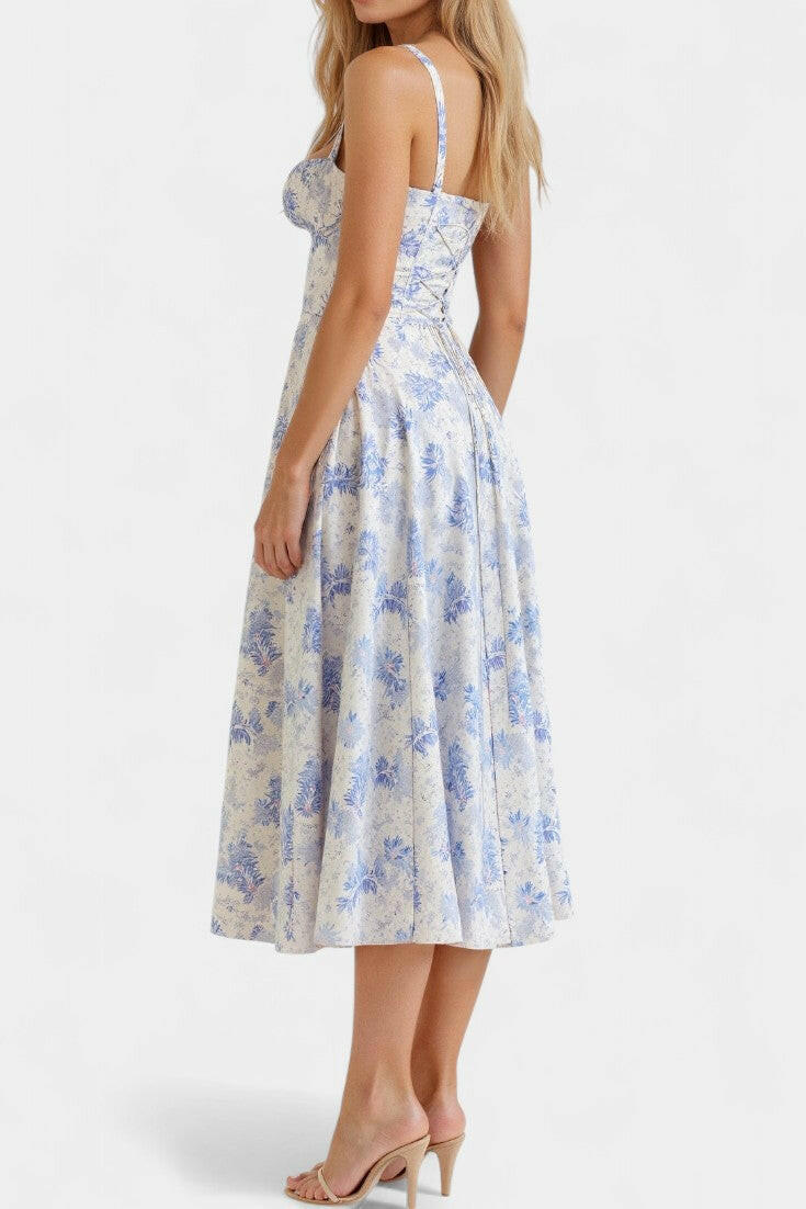 Flora Vestido Midi A-Line con Corsé.