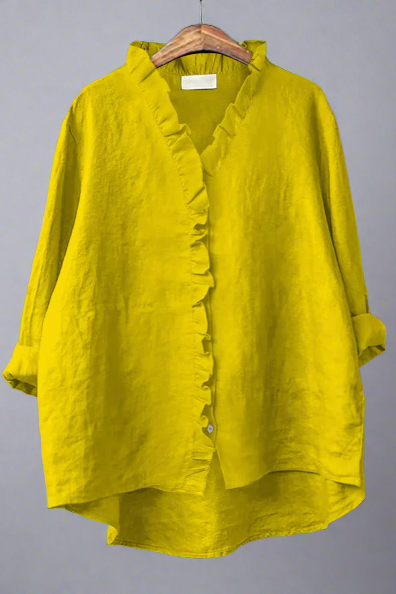 Sanela - Camisa informal con volantes en algodón y lino.