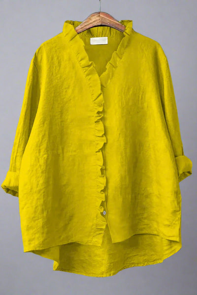 Sanela - Camisa informal con volantes en algodón y lino.