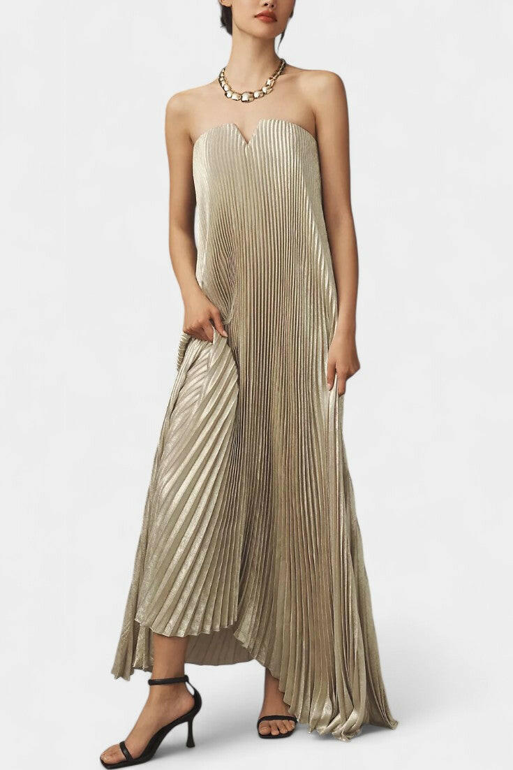 Andreia Vestido Maxi Sin Mangas de Corte A con Pliegues.