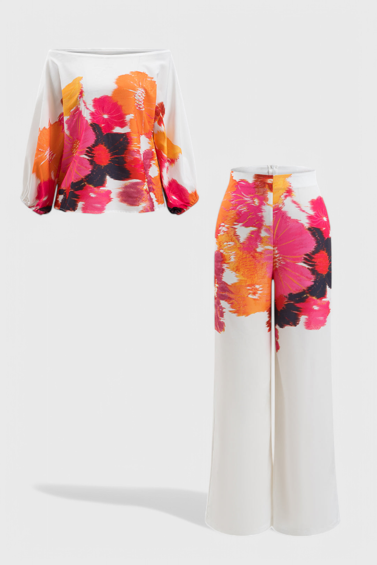 Sybella Conjunto Estampado de Dos Piezas con Pantalones de Pierna Ancha.