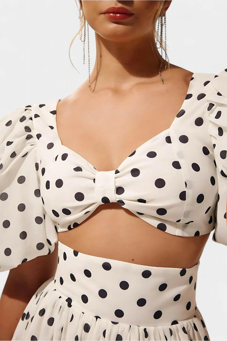 Sherine Conjunto de Falda con Mangas Abullonadas de Lunares.