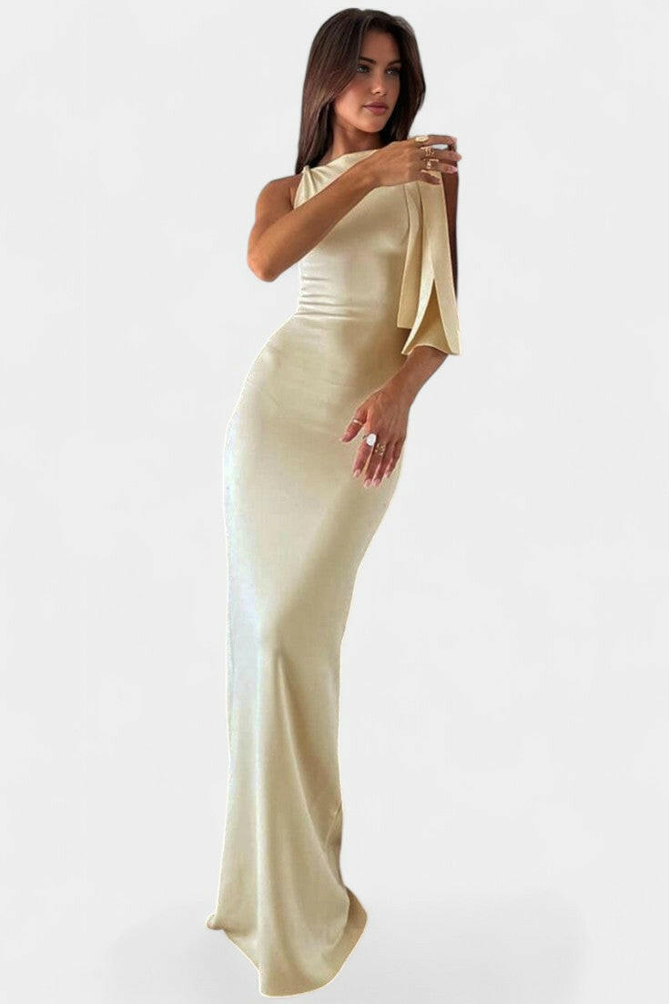 Hope Vestido Maxi Drapado de Un Hombro.