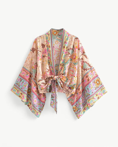 ODÉLIA – Bohemisk kimono-blus med knytfront &amp; V-ringing