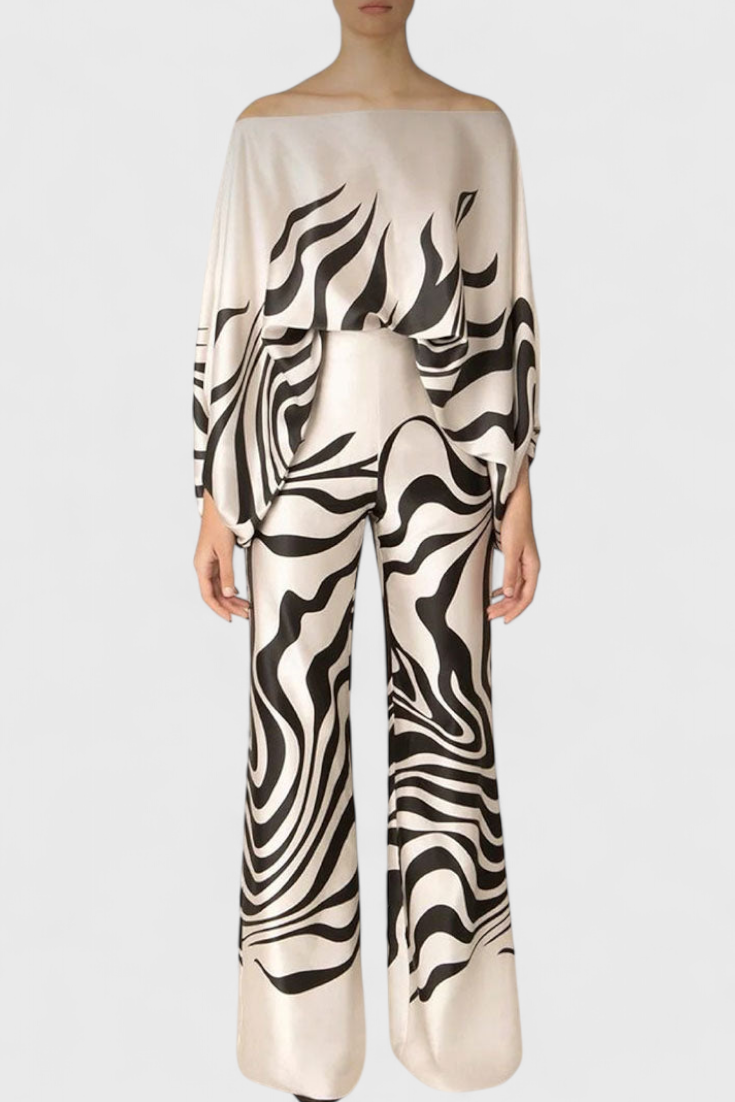 Sybella Conjunto Estampado de Dos Piezas con Pantalones de Pierna Ancha.
