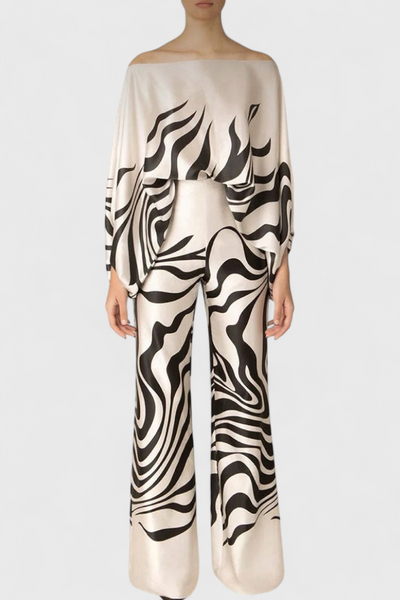 Sybella Conjunto Estampado de Dos Piezas con Pantalones de Pierna Ancha.