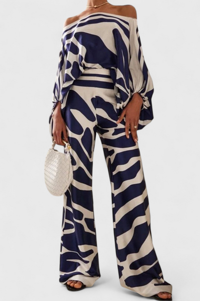 Sybella Conjunto Estampado de Dos Piezas con Pantalones de Pierna Ancha.