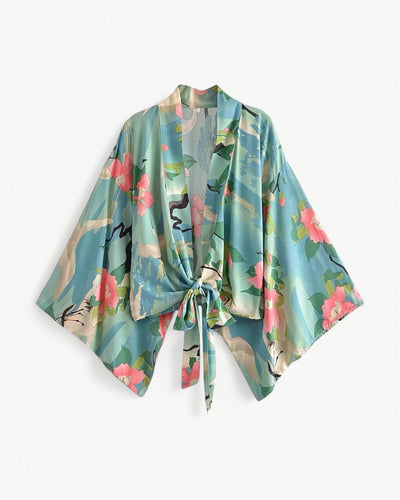 ODÉLIA – Bohemisk kimono-blus med knytfront &amp; V-ringing