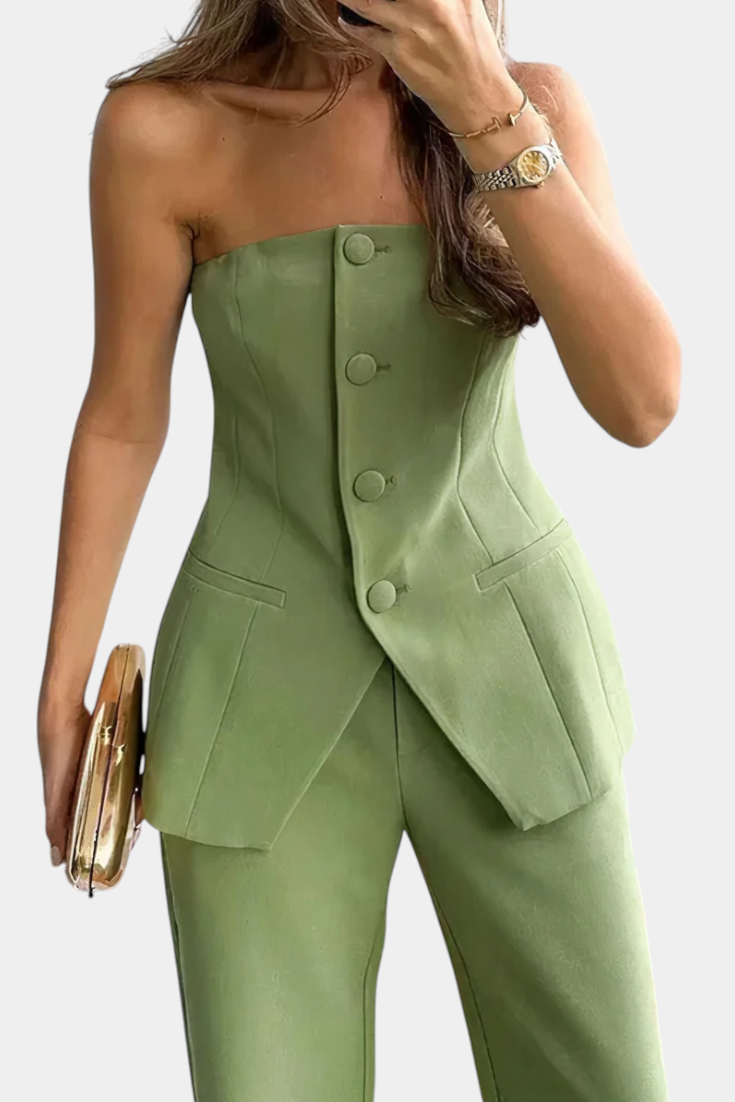 Ekaterina Conjunto de Top Tubo Moderno y Pantalones de Pierna Ancha.