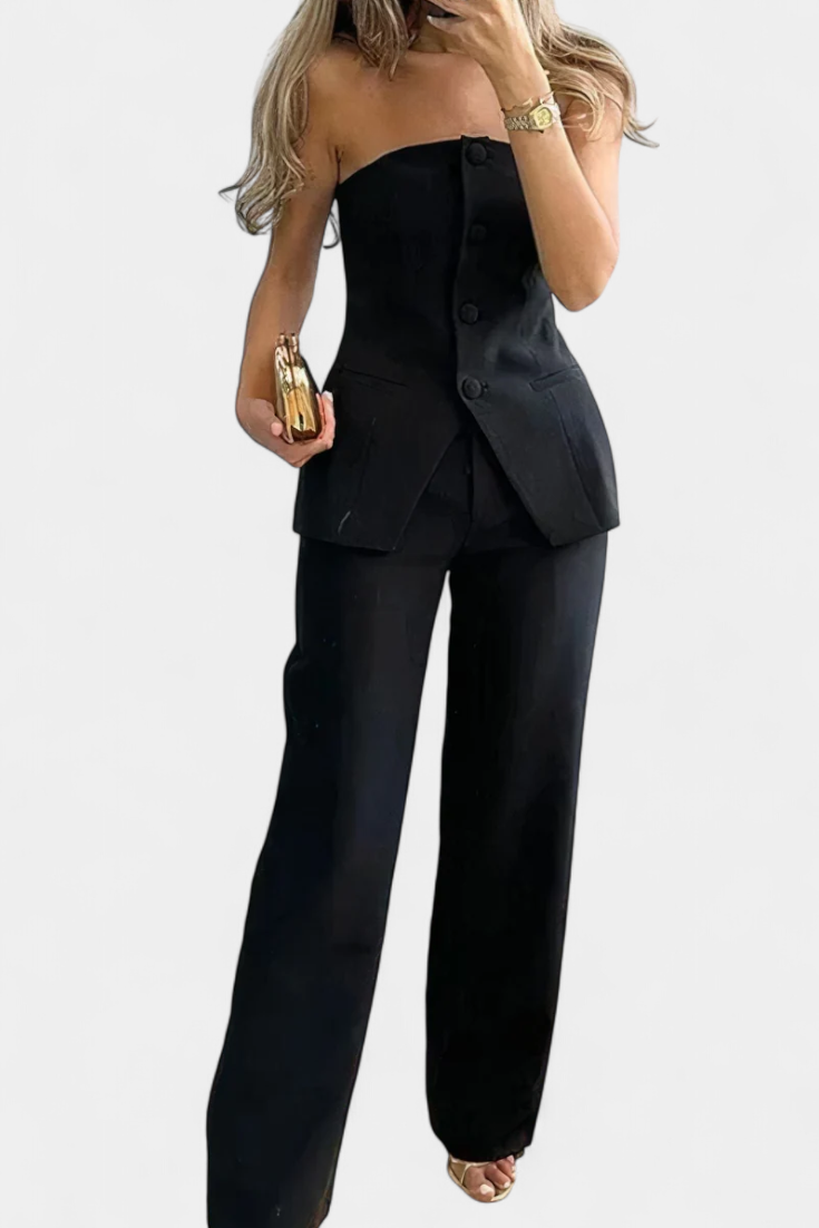Ekaterina Conjunto de Top Tubo Moderno y Pantalones de Pierna Ancha.
