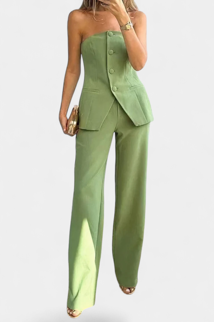 Ekaterina Conjunto de Top Tubo Moderno y Pantalones de Pierna Ancha.
