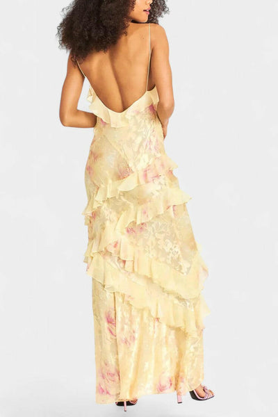 Fawn Vestido Maxi con Volantes Florales.