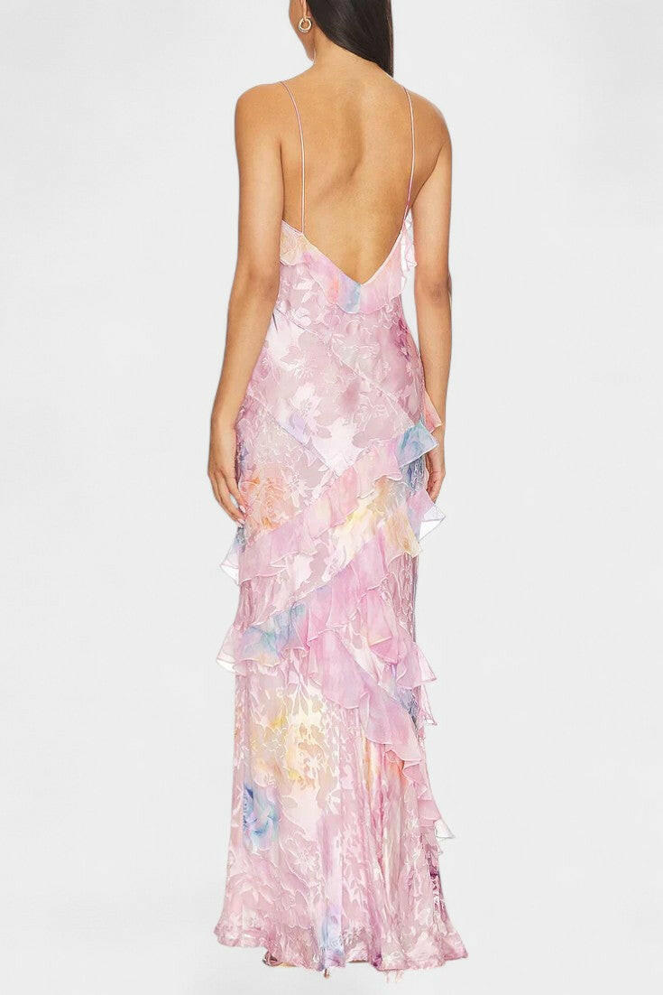 Fawn Vestido Maxi con Volantes Florales.