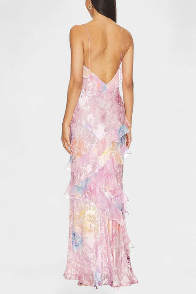 Fawn Vestido Maxi con Volantes Florales.