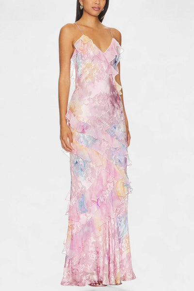 Fawn Vestido Maxi con Volantes Florales.
