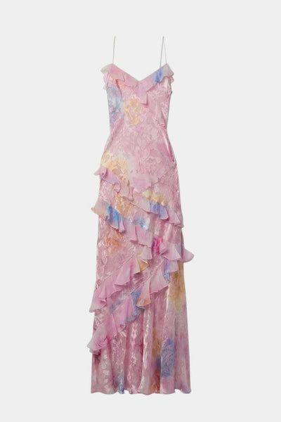 Fawn Vestido Maxi con Volantes Florales.