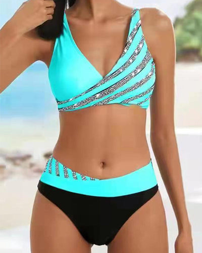 Mona - Bikini estampado en tonos cálidos.