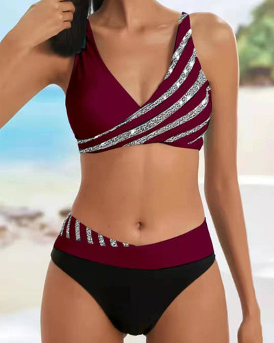 Mona - Bikini estampado en tonos cálidos.