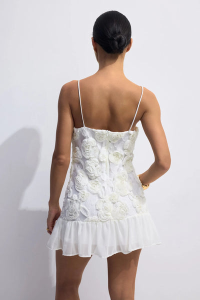 Beverly – Floral Applique Plissé Chiffon Mini Dress.