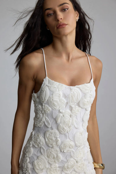 Beverly – Floral Applique Plissé Chiffon Mini Dress.