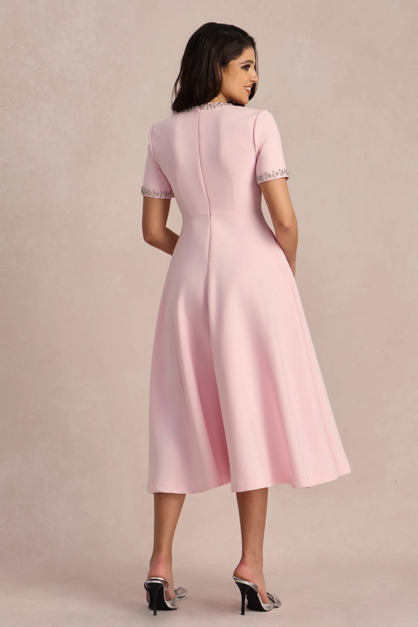 Zoe – Bowknot Crystal Midi Dress.