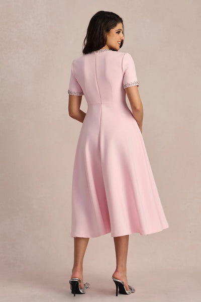 Zoe – Bowknot Crystal Midi Dress.