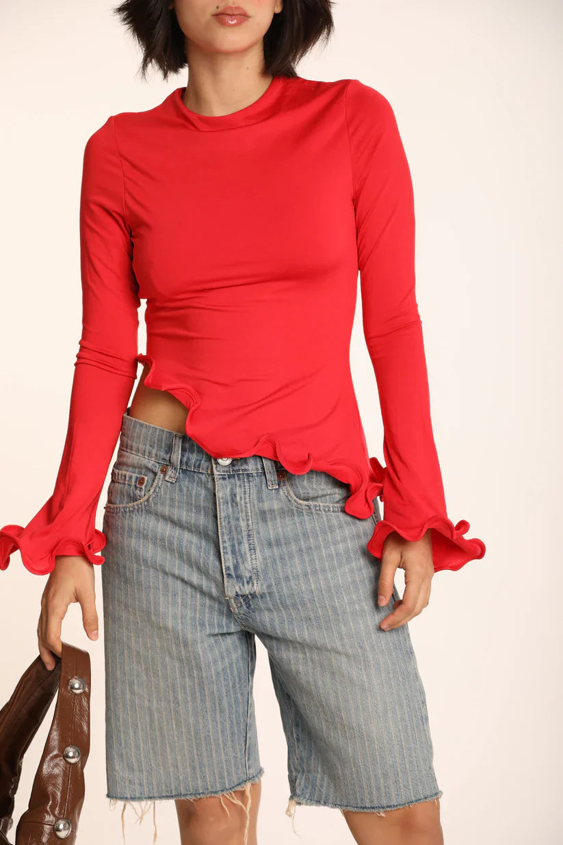 VIRELLA Asymmetric Crew Neck Swirl Top.