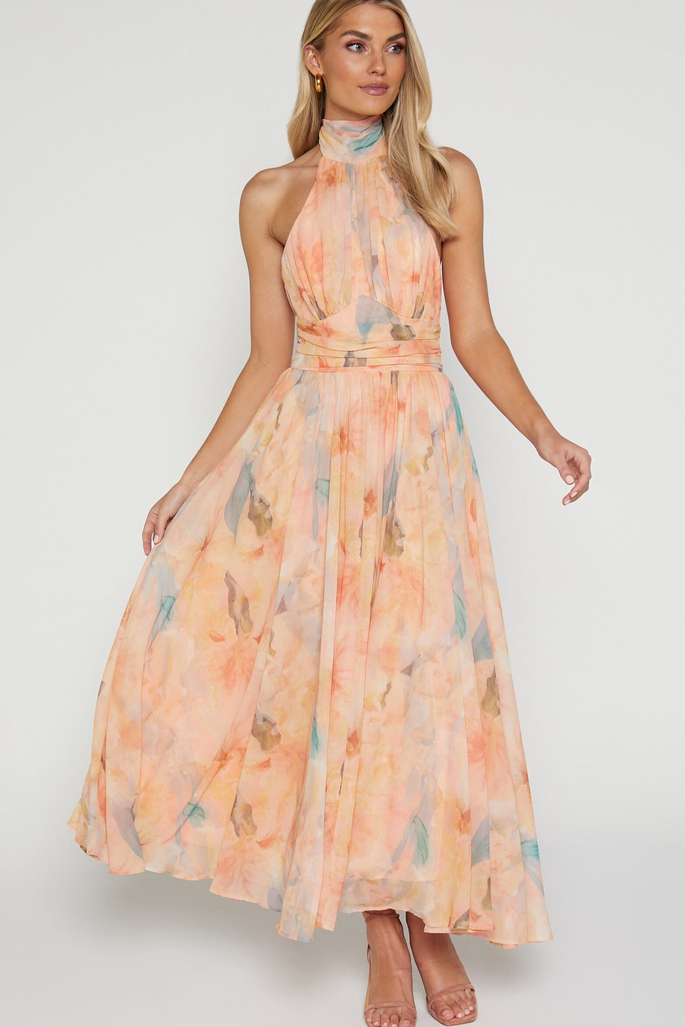 Naomi | Elegante vestido a medida con estampado de acuarela.