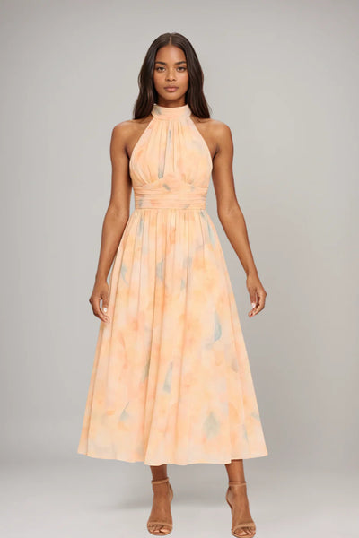 Naomi | Elegante vestido a medida con estampado de acuarela.