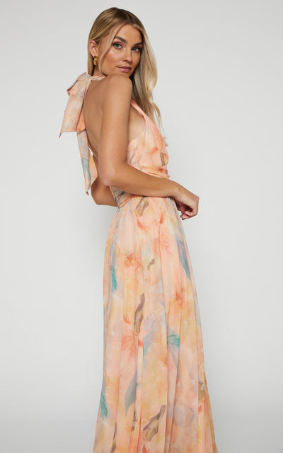 Naomi | Elegante vestido a medida con estampado de acuarela.