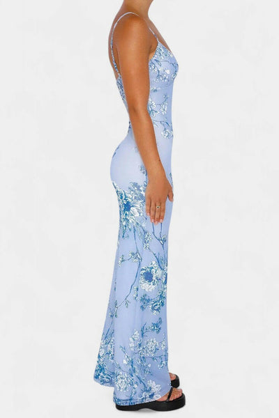 Iris Vestido de Encaje Floral Azul.