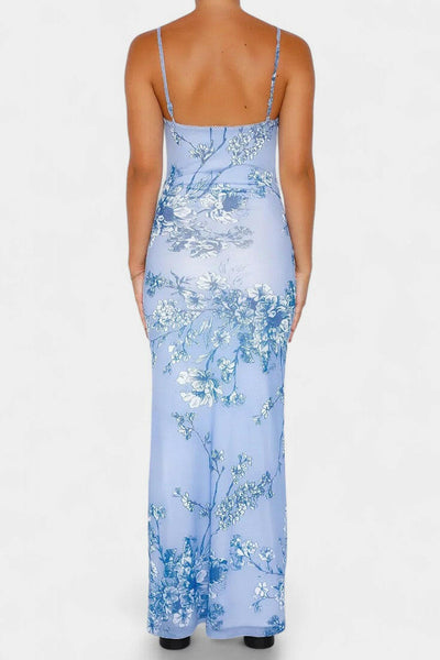 Iris Vestido de Encaje Floral Azul.