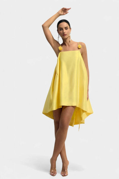 Hedda Vestido Mini Detalle Rosa con Tirantes Espagueti.