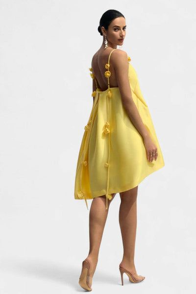 Hedda Vestido Mini Detalle Rosa con Tirantes Espagueti.