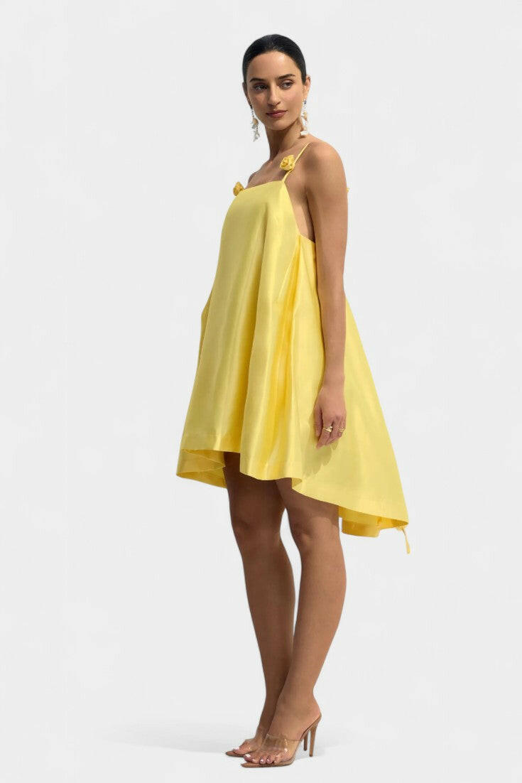 Hedda Vestido Mini Detalle Rosa con Tirantes Espagueti.