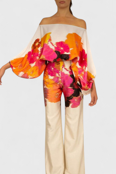 Sybella Conjunto Estampado de Dos Piezas con Pantalones de Pierna Ancha.