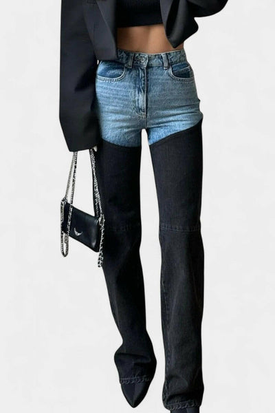 Mijie Jeans de tiro alto con patchwork y pierna recta.